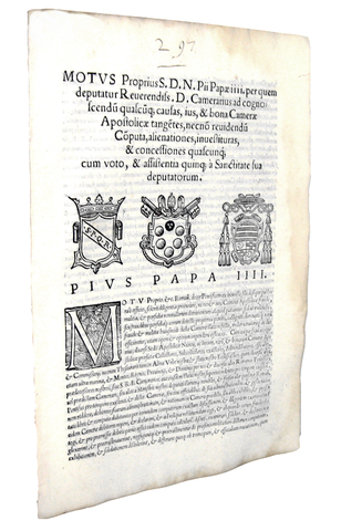 Moto proprio di Pio IV sulla Reverenda Camera Apostolica - Roma, Blado 1565 Moto proprio di Pio IV sulla Reverenda Camera Apostolica - Roma, Blado 1565
