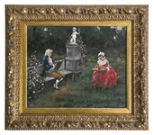 Fabio Cipolla - Ore liete in giardino - fine XIX / inizi XX secolo (circa 1895/1905) olio su tavola Fabio Cipolla - Ore liete in giardino - fine XIX / inizi XX secolo (circa 1895/1905) olio su tavola