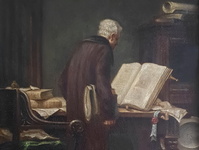 Jan Haverkamp - Monaco in biblioteca - fine del XIX secolo (1890 circa) - olio su prima tela Jan Haverkamp - Monaco in biblioteca - fine del XIX secolo (1890 circa) - olio su prima tela