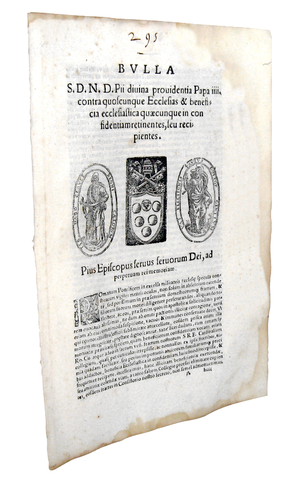 Bolla di Pio IV che disciplina i benefici ecclesiastici - Roma, Blado 1564 Bolla di Pio IV che disciplina i benefici ecclesiastici - Roma, Blado 1564