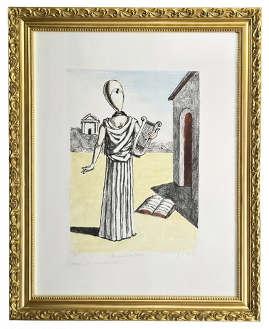 Giorgio de Chirico - La musa della storia - 1972 (litografia acquerellata a mano - prova d'artista) Giorgio de Chirico - La musa della storia - 1972 (litografia acquerellata a mano - prova d'artista)