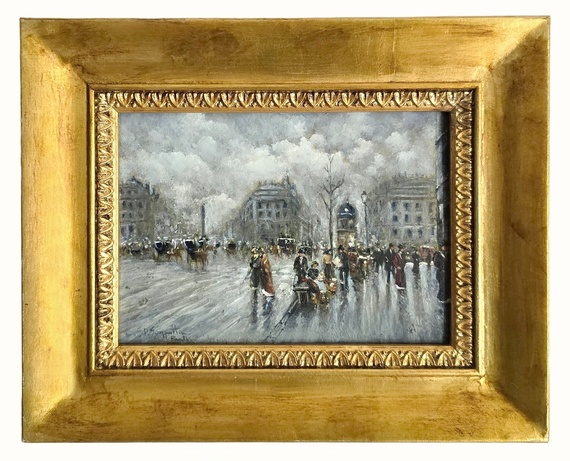 Pietro Scoppetta - Piazza a Parigi. L'edicola e la lettura del giornale - 1897/1903 (olio su tavola) Pietro Scoppetta - Piazza a Parigi. L'edicola e la lettura del giornale - 1897/1903 (olio su tavola)