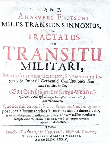 Diritto militare: Fritsch - De transitu militari & De sparsione missilium - 1674 (prime edizioni) Diritto militare: Fritsch - De transitu militari & De sparsione missilium - 1674 (prime edizioni)