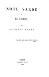 Storia sarda: Giuseppe Manno - Note sarde e ricordi - Torino, Stamperia Reale 1868 (prima edizione)