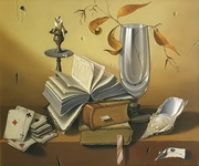Realismo magico: Bruno Stobbione - Ricordi sulla mensola - 1985 (olio pubblicato e archiviato) Realismo magico: Bruno Stobbione - Ricordi sulla mensola - 1985 (olio pubblicato e archiviato)