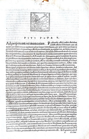 Bolla di Pio V sull�osservanza della Regola dell�Ordine francescano - Roma, Blado 1569 Bolla di Pio V sull�osservanza della Regola dell�Ordine francescano - Roma, Blado 1569