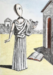 Giorgio de Chirico - La musa della storia - 1972 (litografia acquerellata a mano - prova d'artista) Giorgio de Chirico - La musa della storia - 1972 (litografia acquerellata a mano - prova d'artista)