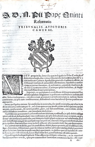 Bolla di Pio V sulla riforma della Camera Apostolica - Roma, Blado 1570 Bolla di Pio V sulla riforma della Camera Apostolica - Roma, Blado 1570