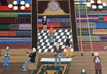 Heinz Sedlick - In der bibliothek - anni Novanta (acrilico su tavola) Heinz Sedlick - In der bibliothek - anni Novanta (acrilico su tavola)