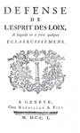 Montesquieu - Defense de l'Esprit des loix & La Roche - Critique - Geneve 1750 (raro - firma Necker) Montesquieu - Defense de l'Esprit des loix & La Roche - Critique - Geneve 1750 (raro - firma Necker)