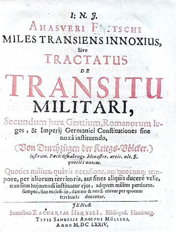 Diritto militare: Fritsch - De transitu militari & De sparsione missilium - 1674 (prime edizioni) Diritto militare: Fritsch - De transitu militari & De sparsione missilium - 1674 (prime edizioni)