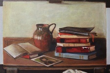 Luigi Pivi - Studio d'artista, un bibliodipinto nel dipinto - 1970 circa (olio su tela) Luigi Pivi - Studio d'artista, un bibliodipinto nel dipinto - 1970 circa (olio su tela)
