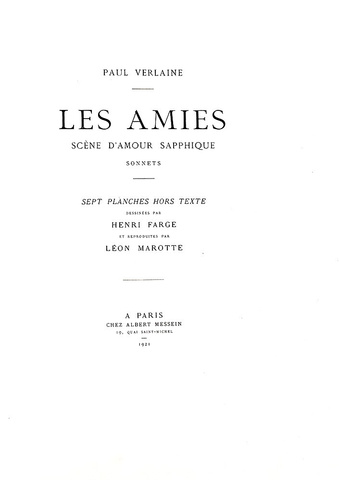 Paul Verlaine - Les amies sc�ne d'amour sapphique sonnets - 1921 (235 copie numerate - con disegni) Paul Verlaine - Les amies sc�ne d'amour sapphique sonnets - 1921 (235 copie numerate - con disegni)