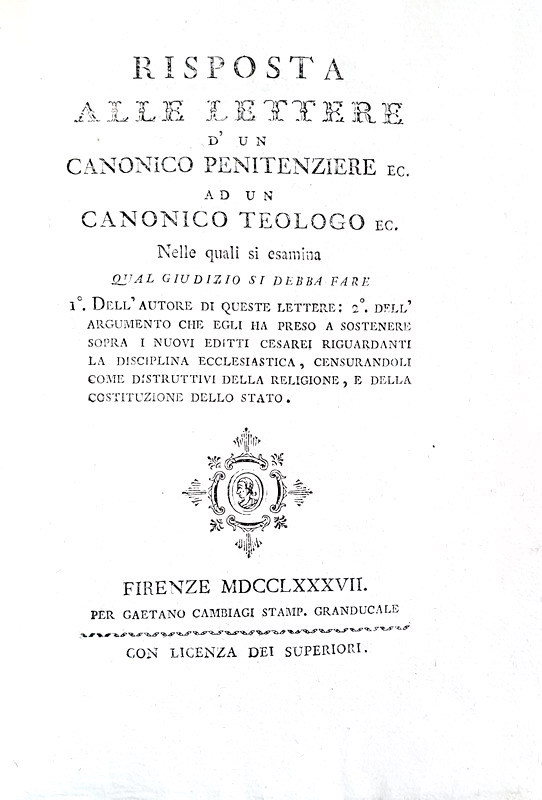 L'Illuminismo in Italia: Giudizi sopra gli editti di Giuseppe II - Firenze 1787 (prima edizione) L'Illuminismo in Italia: Giudizi sopra gli editti di Giuseppe II - Firenze 1787 (prima edizione)