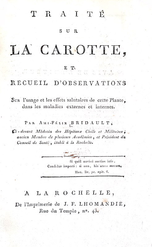 Le propriet� della carota: Ami Felix Bridault - Traite sur la carotte - 1802 (rara prima edizione) Le propriet� della carota: Ami Felix Bridault - Traite sur la carotte - 1802 (rara prima edizione)