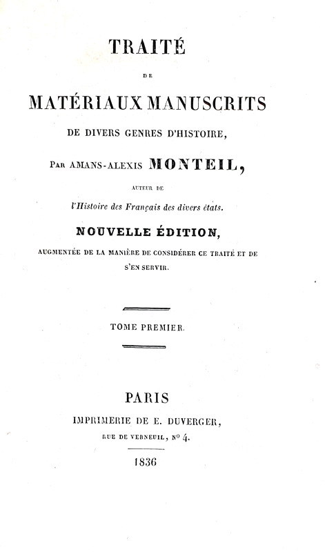 Manoscritti antichi: Monteil - Traite de materiaux manuscrits - Paris 1836 (bellissima legatura) Manoscritti antichi: Monteil - Traite de materiaux manuscrits - Paris 1836 (bellissima legatura)