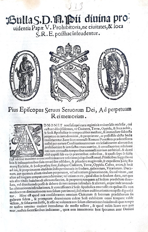 Bolla di Pio V sui feudi e le municipalit� - Roma, Blado 1567 Bolla di Pio V sui feudi e le municipalit� - Roma, Blado 1567