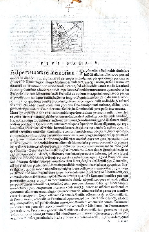 Bolla di Pio V sull�osservanza della Regola dell�Ordine francescano - Roma, Blado 1569 Bolla di Pio V sull�osservanza della Regola dell�Ordine francescano - Roma, Blado 1569