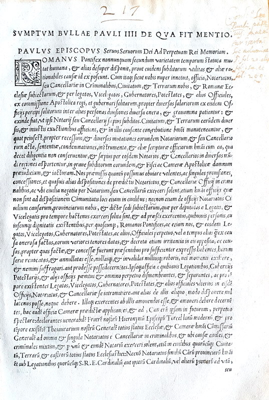 Bolla di Paolo IV che disciplina tribunali ecclesiastici e sistema fiscale - Roma, Blado 1556 Bolla di Paolo IV che disciplina tribunali ecclesiastici e sistema fiscale - Roma, Blado 1556
