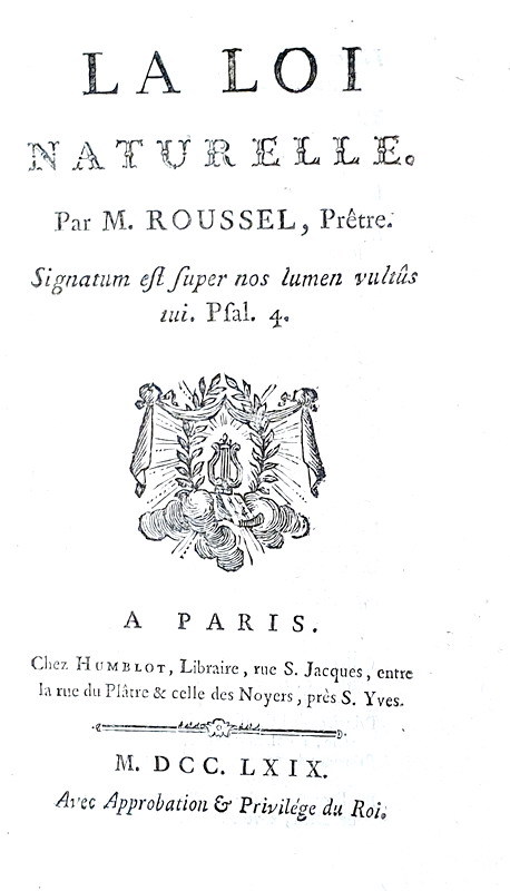 Il giusnaturalismo nel Settecento: Claude Roussel - Loi naturelle - Paris 1769 (rara prima edizione) Il giusnaturalismo nel Settecento: Claude Roussel - Loi naturelle - Paris 1769 (rara prima edizione)