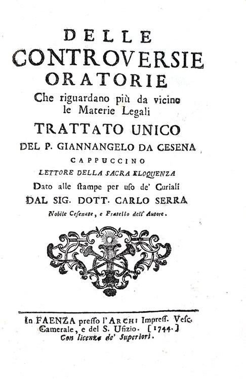 Giovanni Angelo Serra - Delle controversie oratorie nelle materie legali - 1744 (prima edizione) Giovanni Angelo Serra - Delle controversie oratorie nelle materie legali - 1744 (prima edizione)