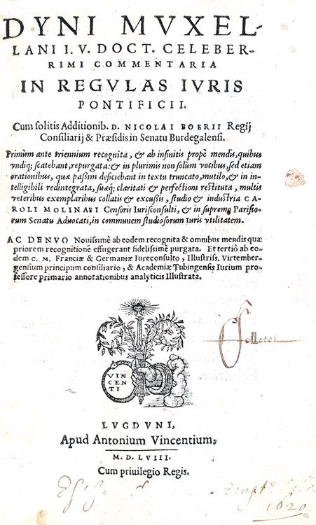 Due maestri di diritto comune: Dynus de Mugello & Philippus Decius - De regulis iuris - Lugduni 1558