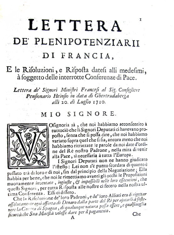 Lettere diplomatiche sulla fine della Grande Alleanza - Milano 1710 (prima edizione) Lettere diplomatiche sulla fine della Grande Alleanza - Milano 1710 (prima edizione)