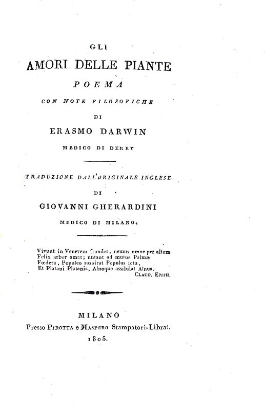 Erasmus Darwin - Gli amori delle piante - 1805 (prima edizione italiana - parzialmente intonso) Erasmus Darwin - Gli amori delle piante - 1805 (prima edizione italiana - parzialmente intonso)