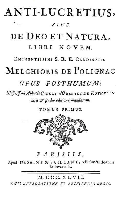 Polignac - Anti-Lucretius, sive de deo et natura - 1747 (prima edizione - con numerose incisioni) Polignac - Anti-Lucretius, sive de deo et natura - 1747 (prima edizione - con numerose incisioni)
