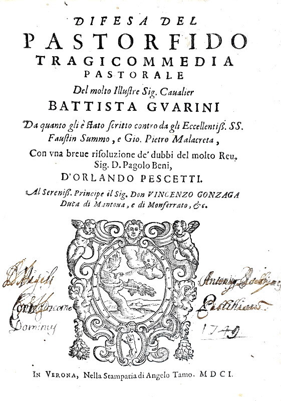 Orlando Pescetti - Difesa del Pastor fido tragicommedia - Verona 1601 (rara prima edizione) Orlando Pescetti - Difesa del Pastor fido tragicommedia - Verona 1601 (rara prima edizione)