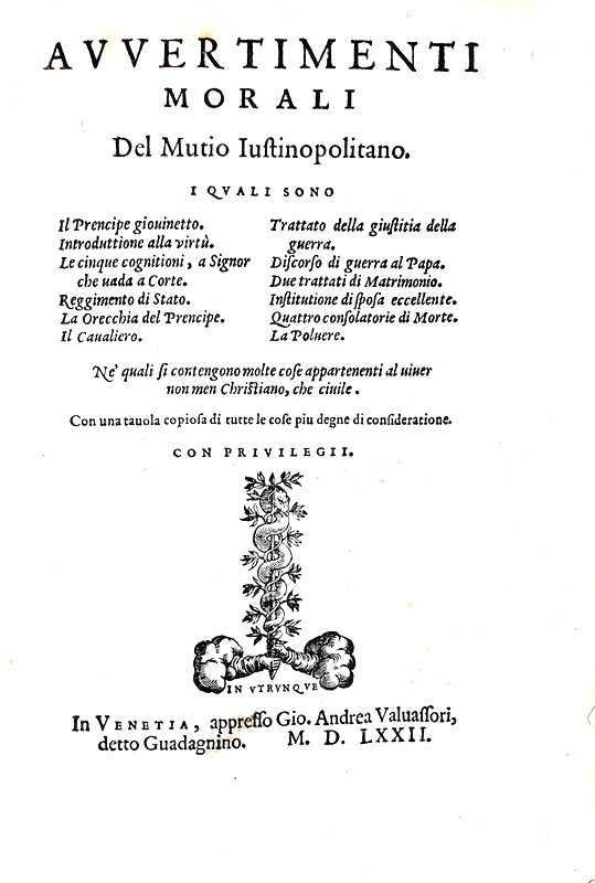 Girolamo Muzio - Avvertimenti morali - Venezia 1572 (rara seconda tiratura della prima edizione) Girolamo Muzio - Avvertimenti morali - Venezia 1572 (rara seconda tiratura della prima edizione)